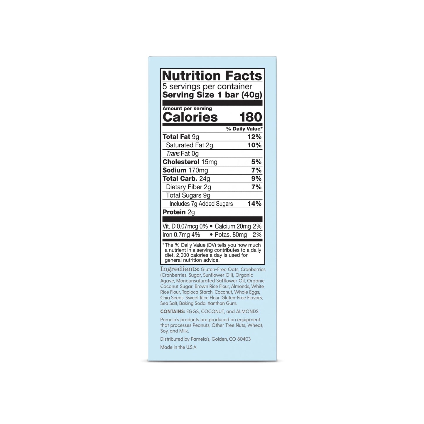 Pamela'S Products Bars - Oat Cranberry Almond - 1.4 Oz - 5 Ct