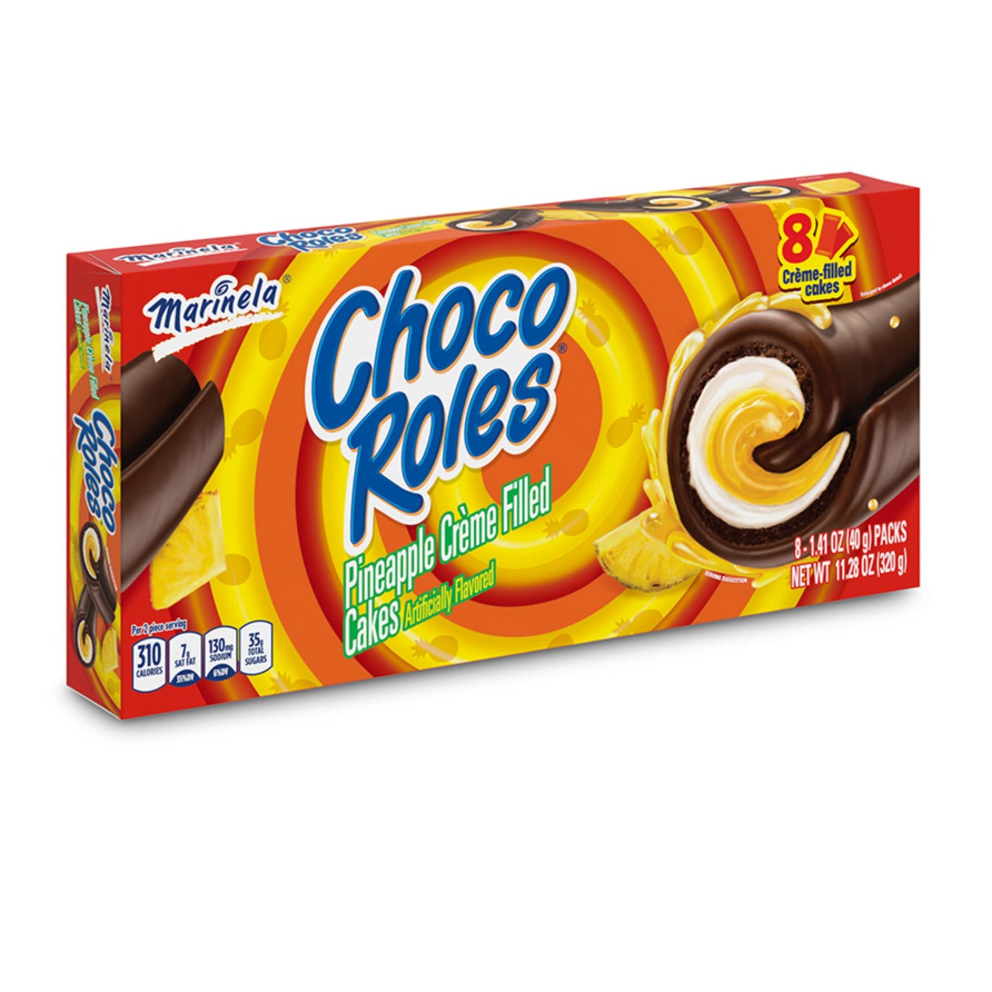 Marinela Choco Roles Pineapple and Crme Filled Snack Cakes with Chocolate Coating | Artificially Flavored | 1 pack (8 count)