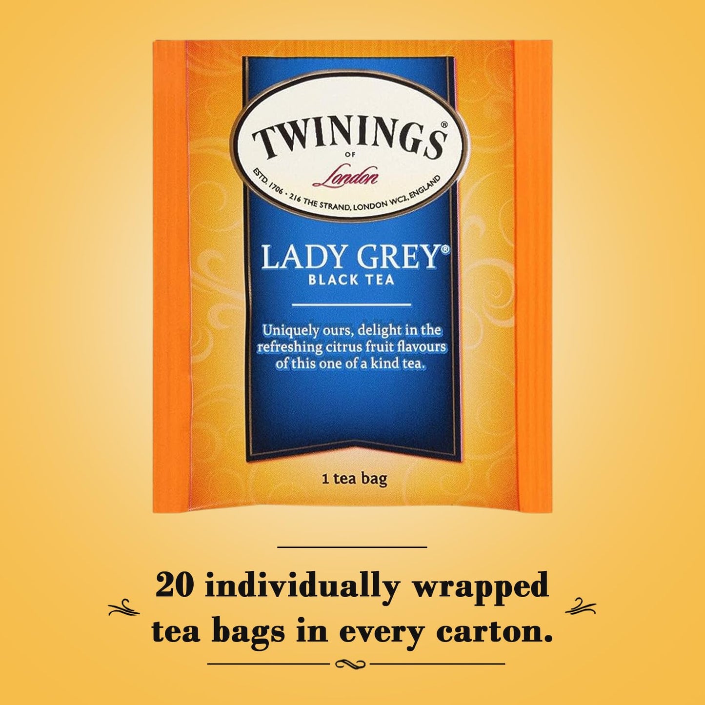 Twinings Lady Grey Tea Bags, Black Tea with Citrus Flavors, Caffeinated, 20 Count (Pack of 3)