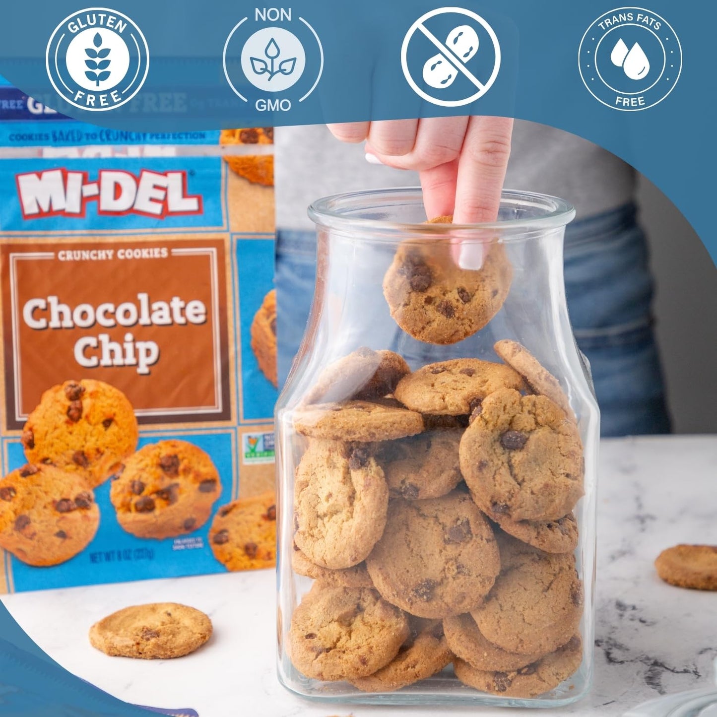 Mi-Del Chocolate Chip Cookies Gluten Free - Crunchy Chocolate Cookies - Non-Gmo Certified, 0G Trans Fat, Healthy Cookies (Pack O
