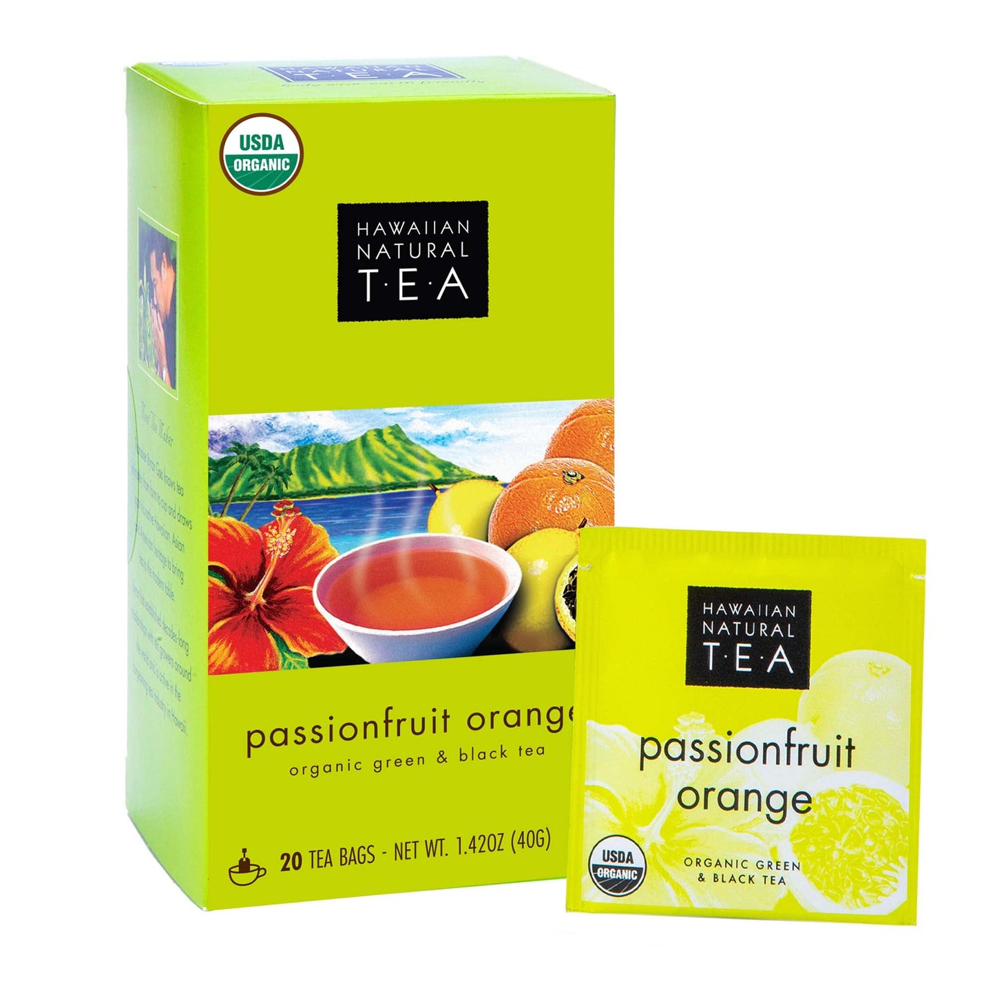 Hawaiian Natural Passion Fruit Orange Flavored Organic Tea - Tropical Fruit Green & Black Tea Blend, Perfect Daily Cup & Gift - 