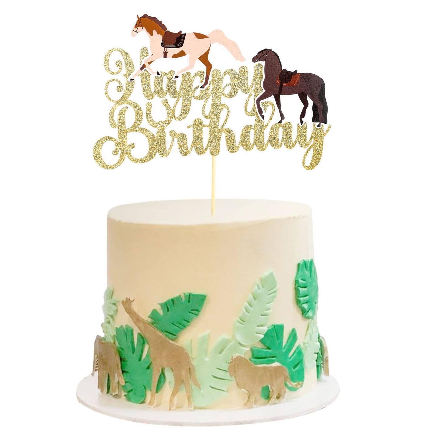 Gyufise 1Pcs Horse Happy Birthday Cake Topper Animal Horse Cake Pick For Equestrian Theme Baby Shower Kids Birthday Party Suppli