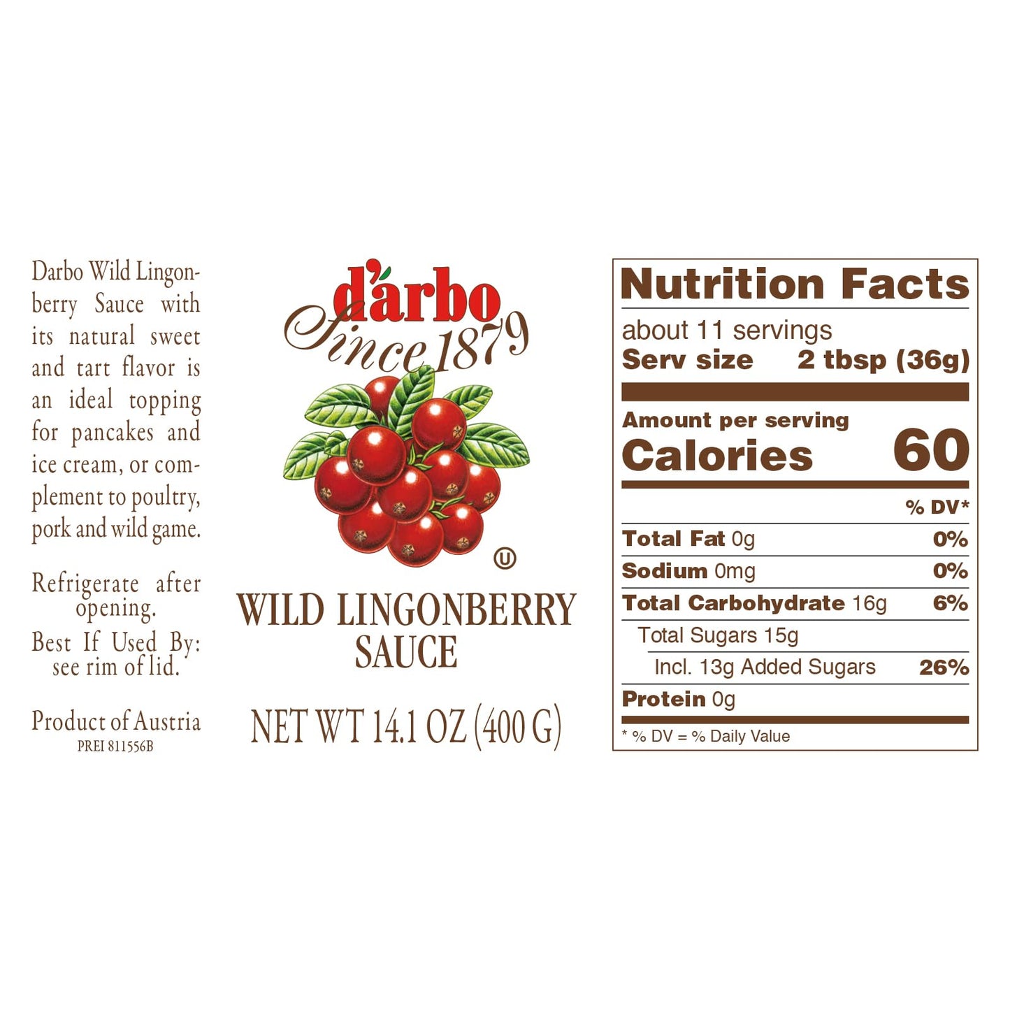 D'Arbo Premium Wild Lingonberry Sauce 14.1 Oz (Pack Of 6) | Made With Only The Finest Wild Lingonberries | 60% Fruit Content | D