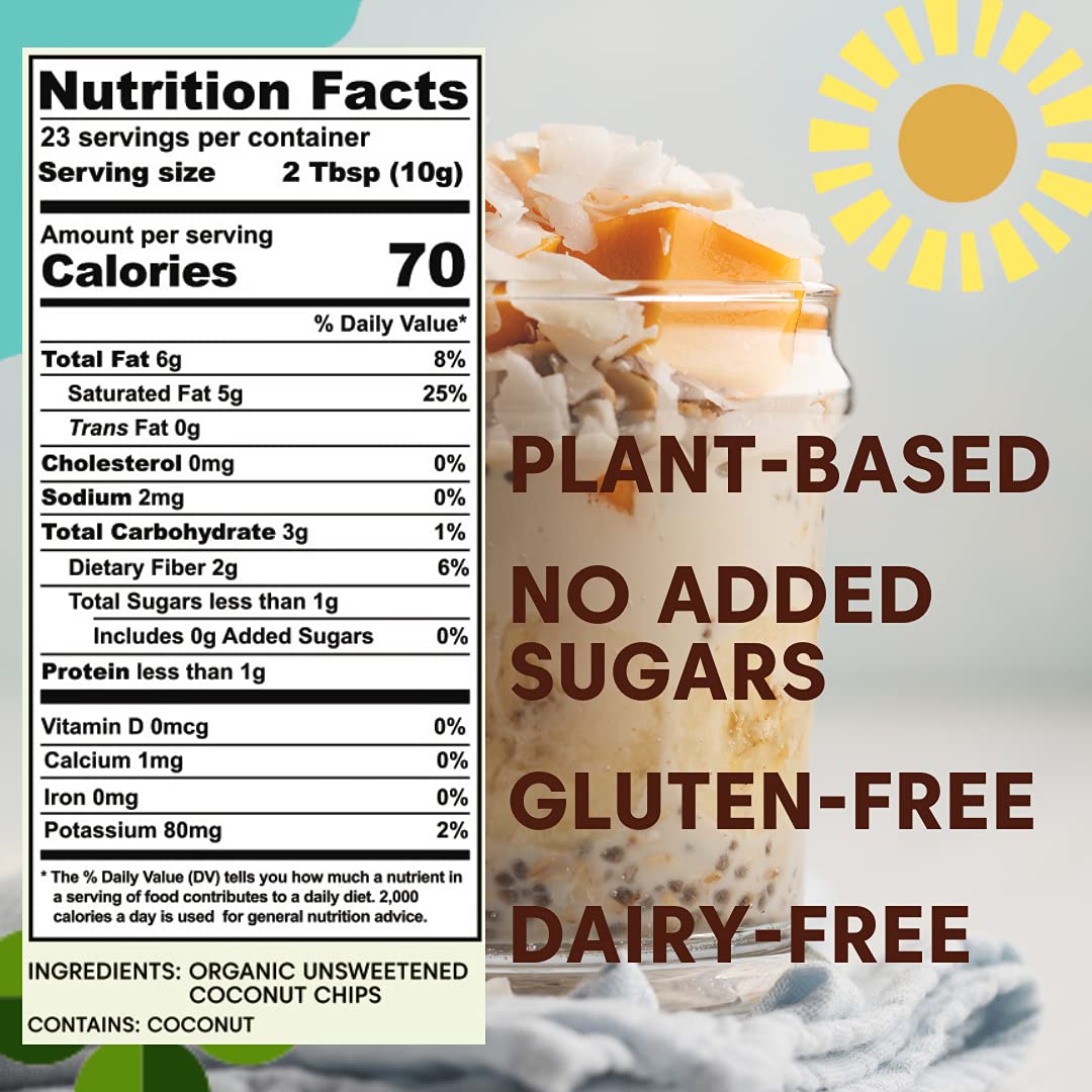 Fiesta Tropical   Large Coconut Flakes, Organic Unsweetened Coconut Chips, Dried Coconut Shavings With No Added Sugar, Rich in M