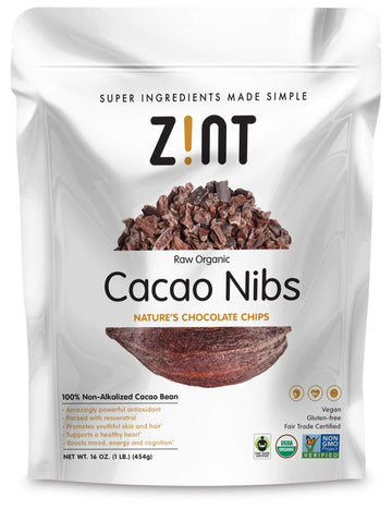 Zint Organic Cacao Nibs (16 oz): Fair Trade, Paleo-Certified, Organic, Non GMO, Anti Aging Antioxidant Superfood, Gluten Free Co