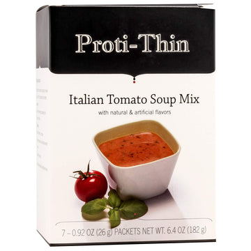 Proti-Thin High Protein Italian Tomato Soup, Healthy Instant Diet Soup Mix, 15G Protein, Low Calorie, Low Carb, Low Fat, Sugar Free, Gluten-Free Keto Diet Friendly, 1 Pack Of 7 Servings