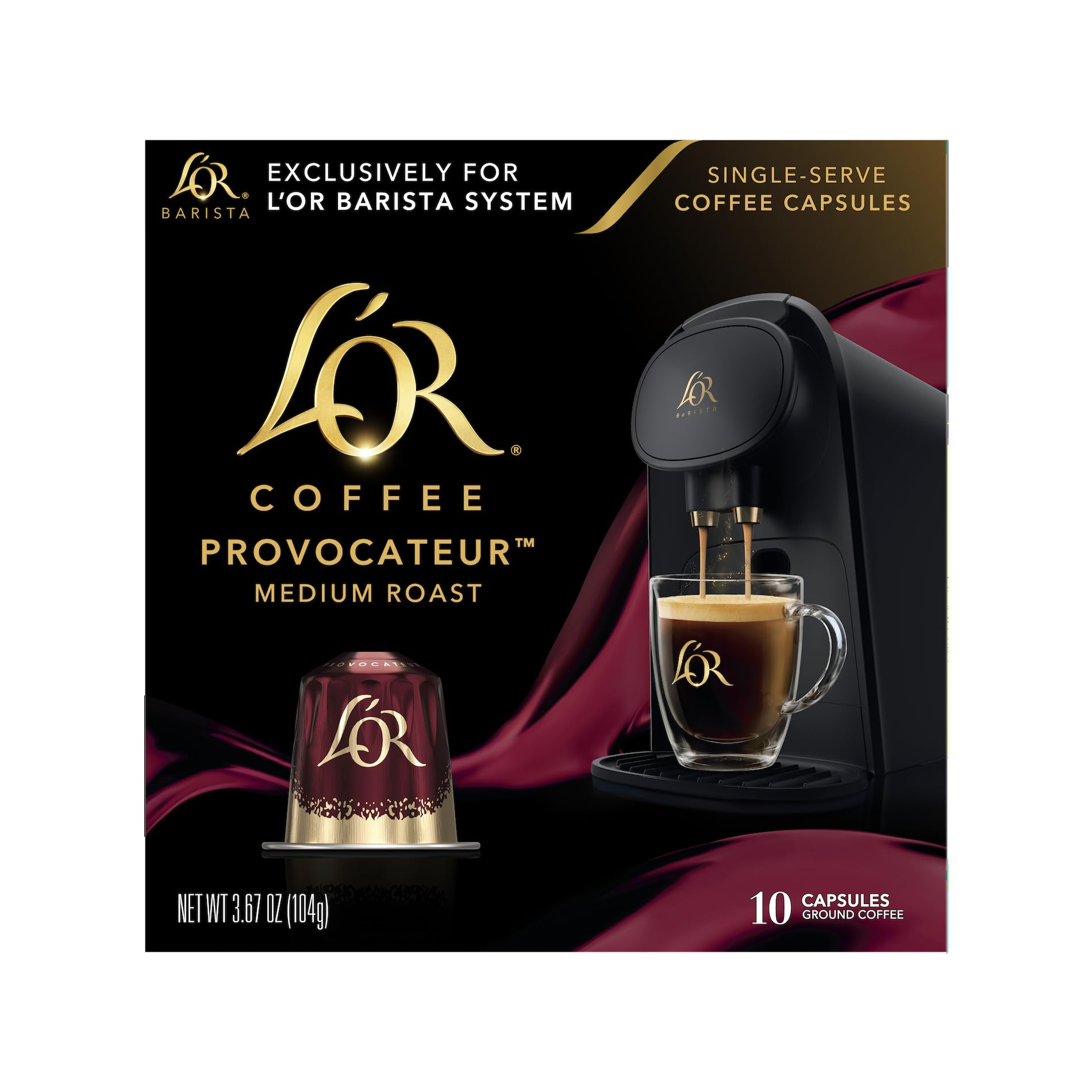 LOR Coffee Pods  10 Count Provocateur Medium Roast Blend  Single-Serve Aluminum Coffee Capsules Compatible with the LOR BARISTA System & *Nespresso Original Machines  10 count (Pack of 1)