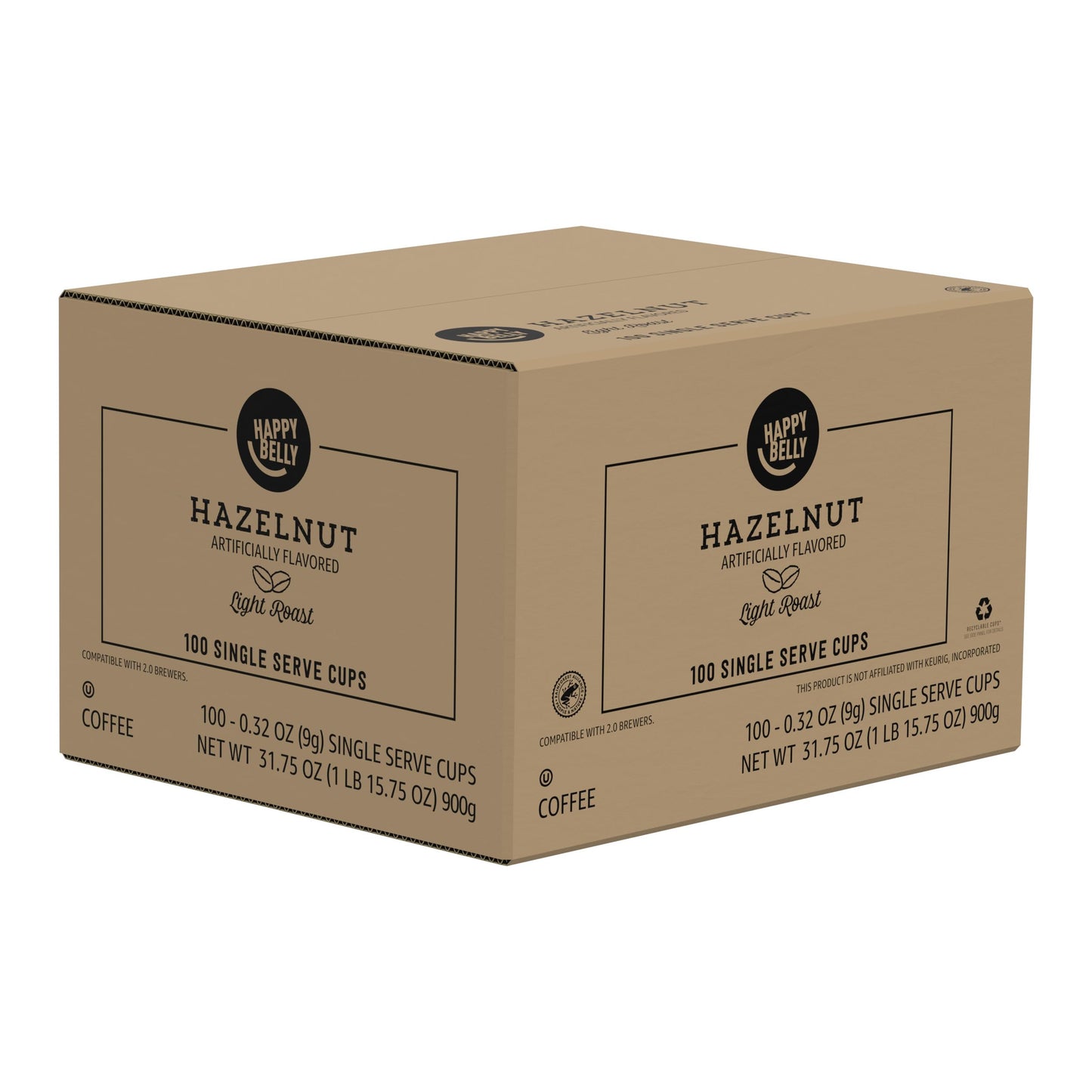 Happy Belly Coffee Pods, Hazelnut Flavored, Compatible with Keurig 2.0, 100 Count