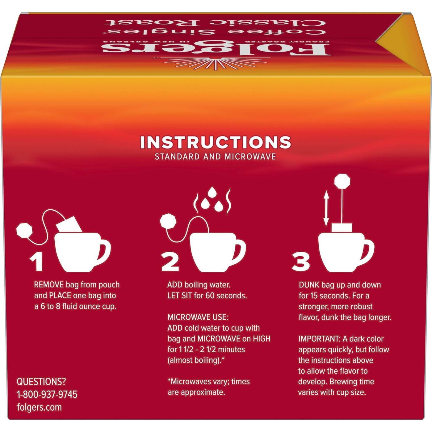 Folgers Coffee Singles - 19 Packets Per Box, 12 Boxes Per Case
