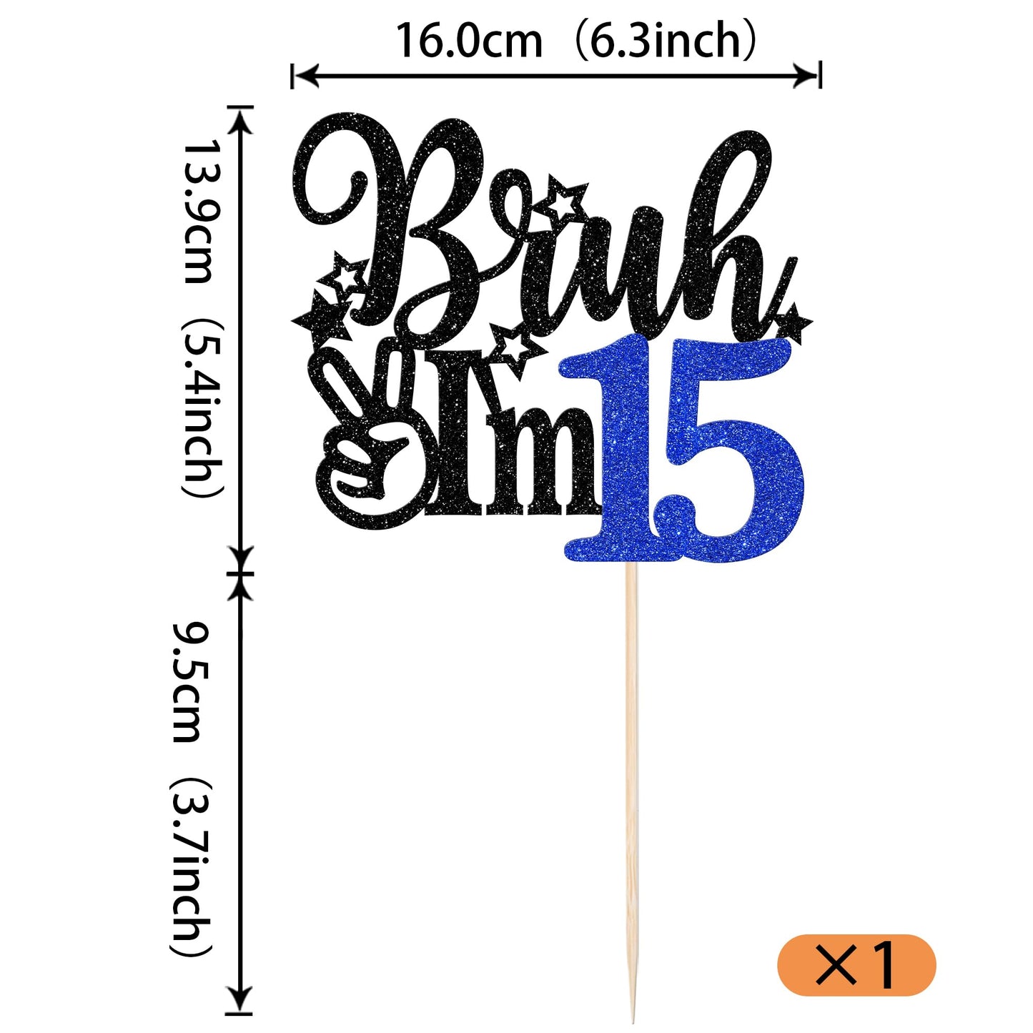 Rssta i Cake Topper for 15th Birthday, Blue, Model XM1222-15, Fun Decoration for Celebration