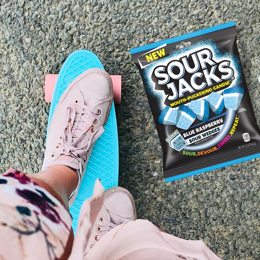 Sour Jacks, Sour Gummy Wedges, Blue Raspberry Flavored Candy, 5Oz Bag (12 Pack)