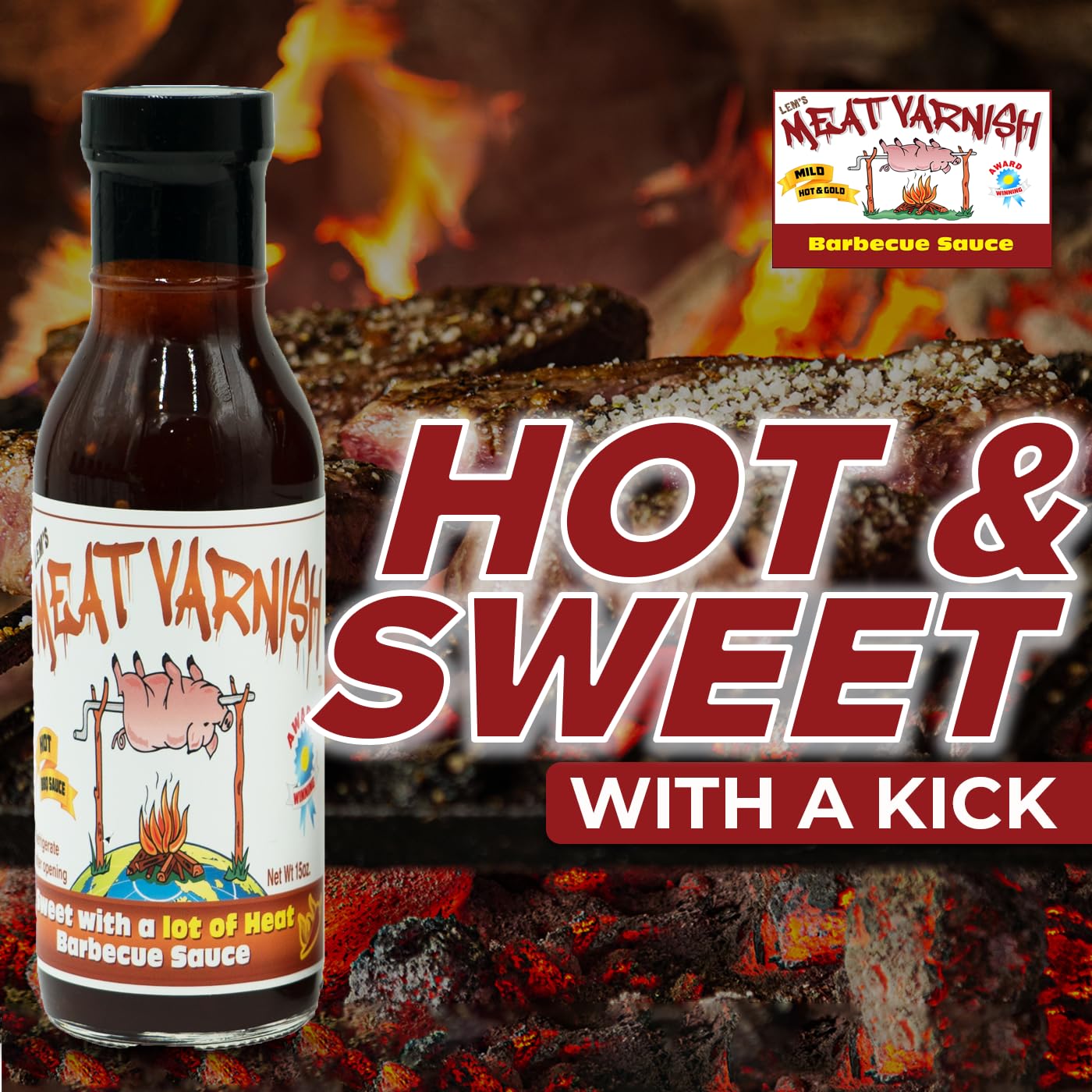 Lems Meat Varnish Hot BBQ Marinade - Gluten Free Spicy BBQ Sauce for Meat & Chicken - 12 oz Bottle