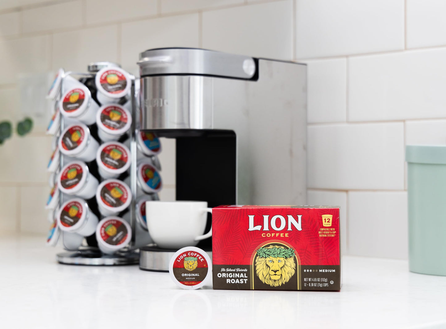 Lion Coffee Original Medium Roast Coffee Pods, Compatible with Keurig, 12 Count Box