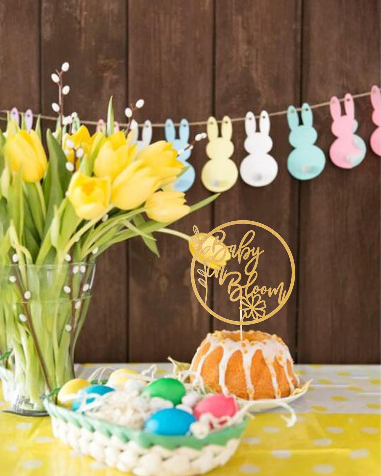 Baby In Bloom Cake Topper - Flower Theme Baby Shower Cake Topper, Floral Baby Shower Gender Reveal Patry Cake Decorations