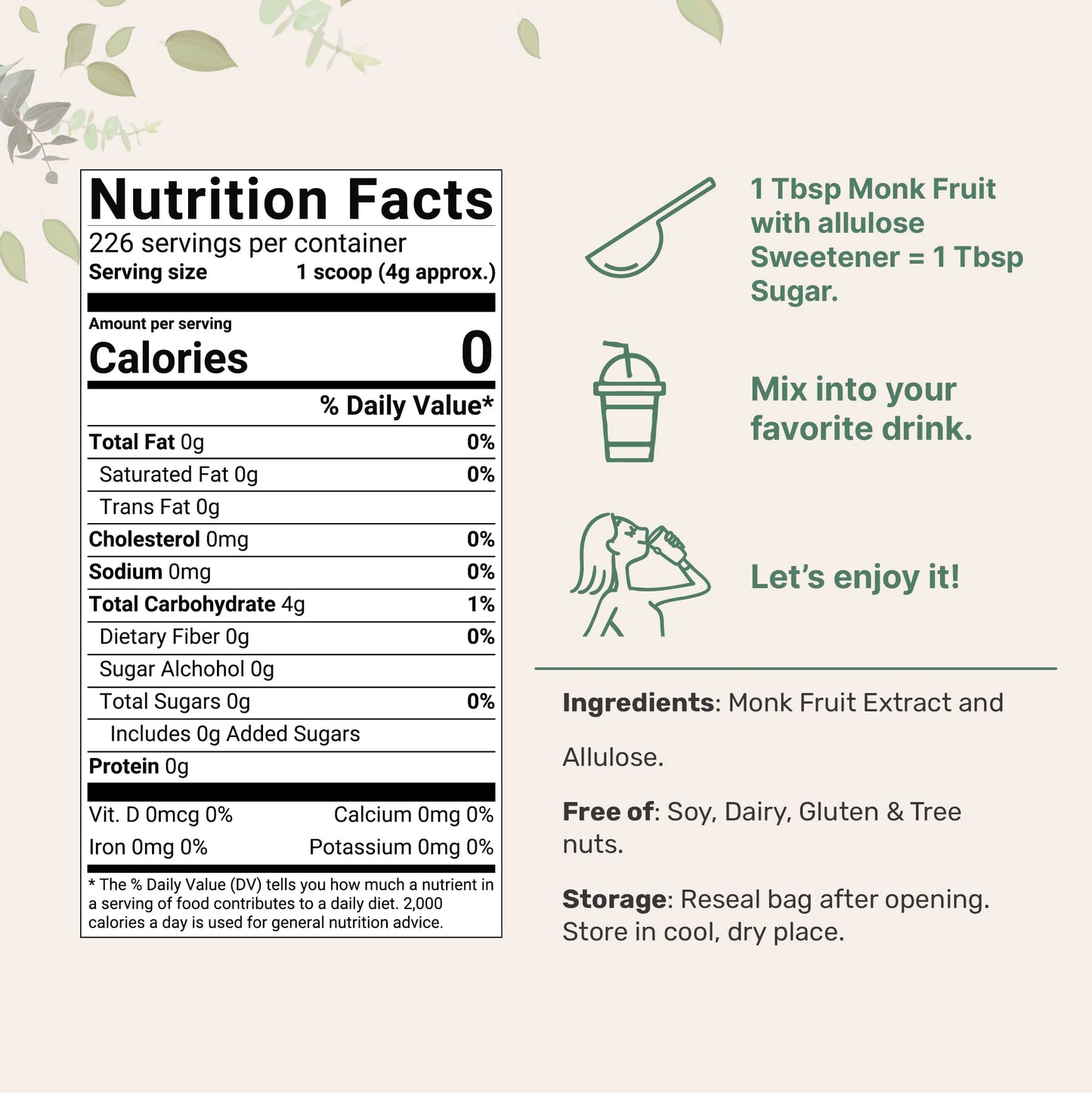 Monk Fruit Sweetener With Allulose, 2 Lbs | No Erythritol | No Aftertaste, 1:1 White Sugar Substitute, Keto & Vegan Friendly, Ze
