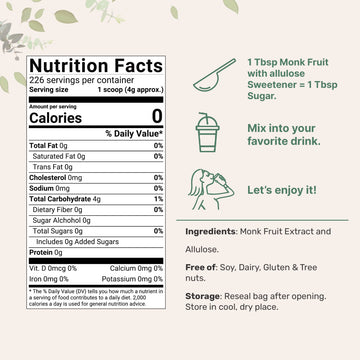 Monk Fruit Sweetener With Allulose, 2 Lbs | No Erythritol | No Aftertaste, 1:1 White Sugar Substitute, Keto & Vegan Friendly, Ze