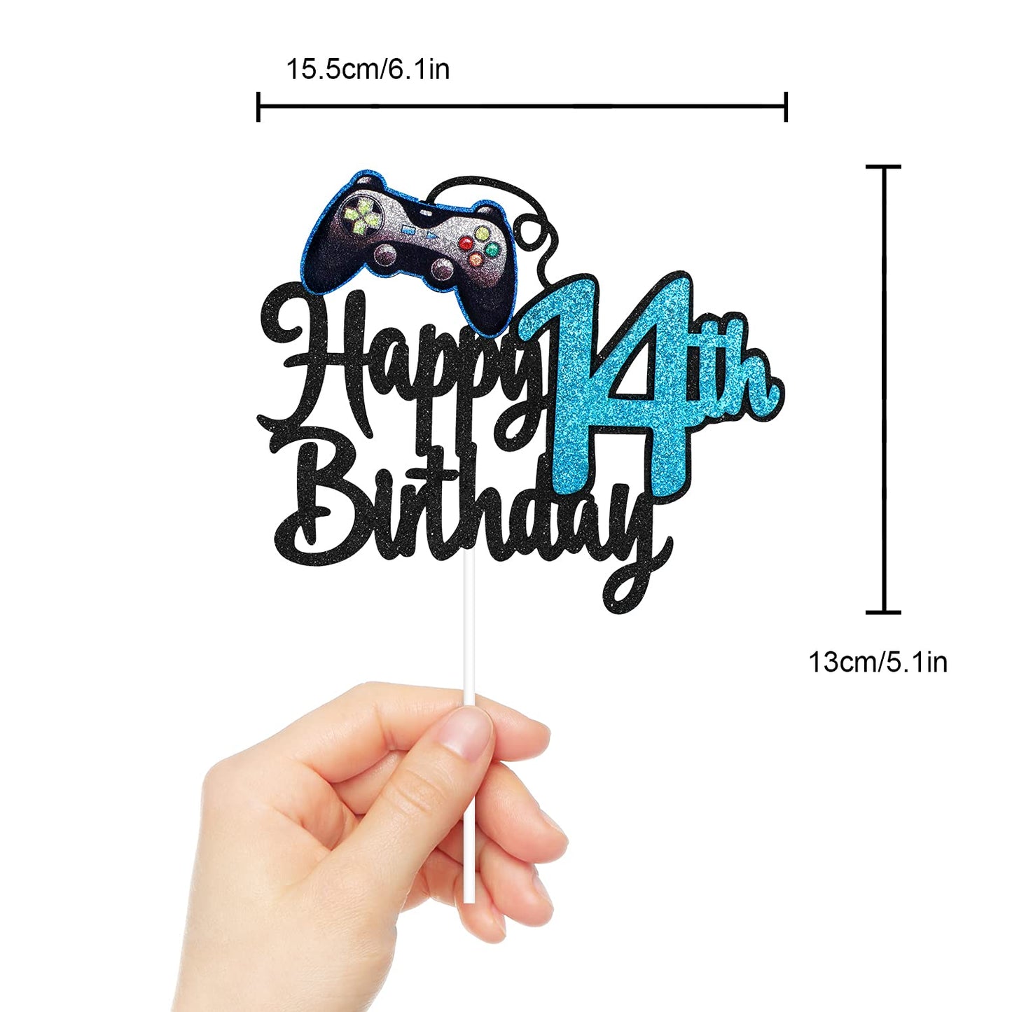 Video Game Happy 14Th Birthday Cake Topper - Video Game Boy'S 14Th Birthday Party Blue Cake Supplies - Game On Level Up Winner P