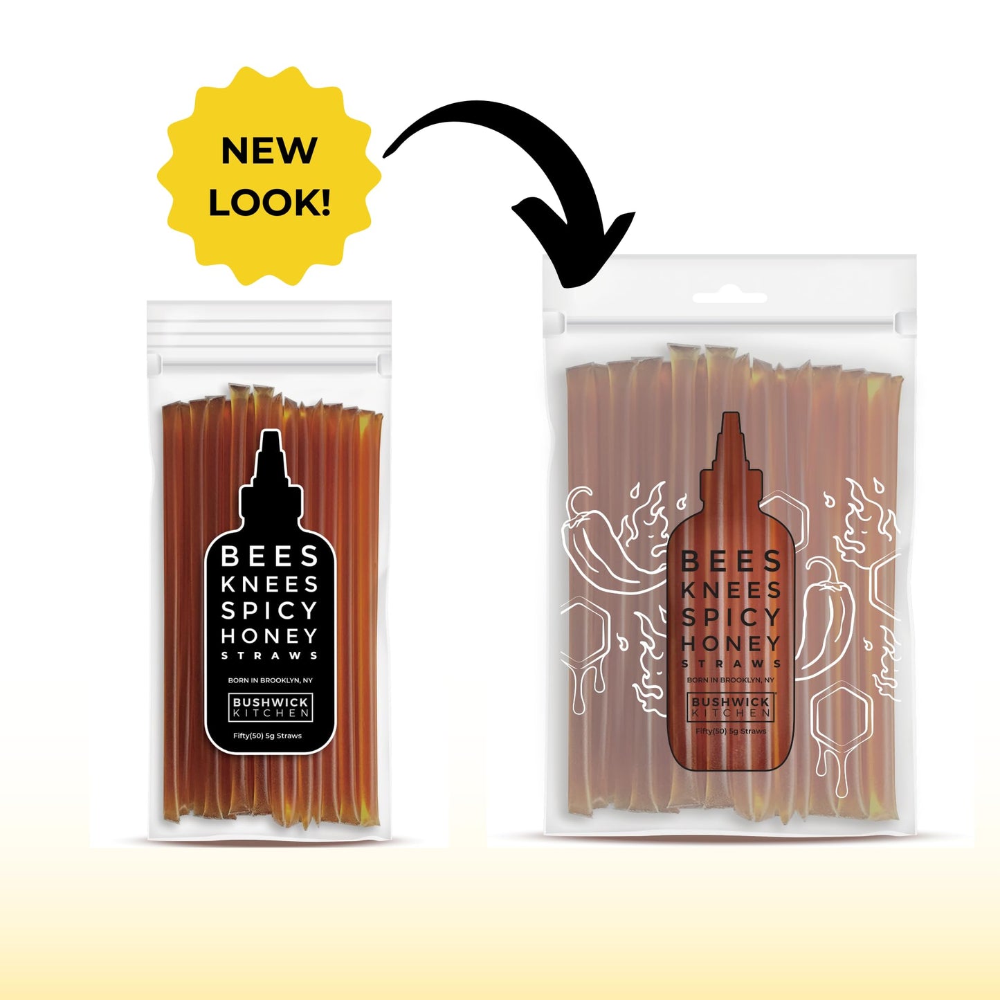 Bushwick Kitchen Bees Knees Spicy Honey Sticks, Wildflower Hot Honey with Habanero, 50 Count