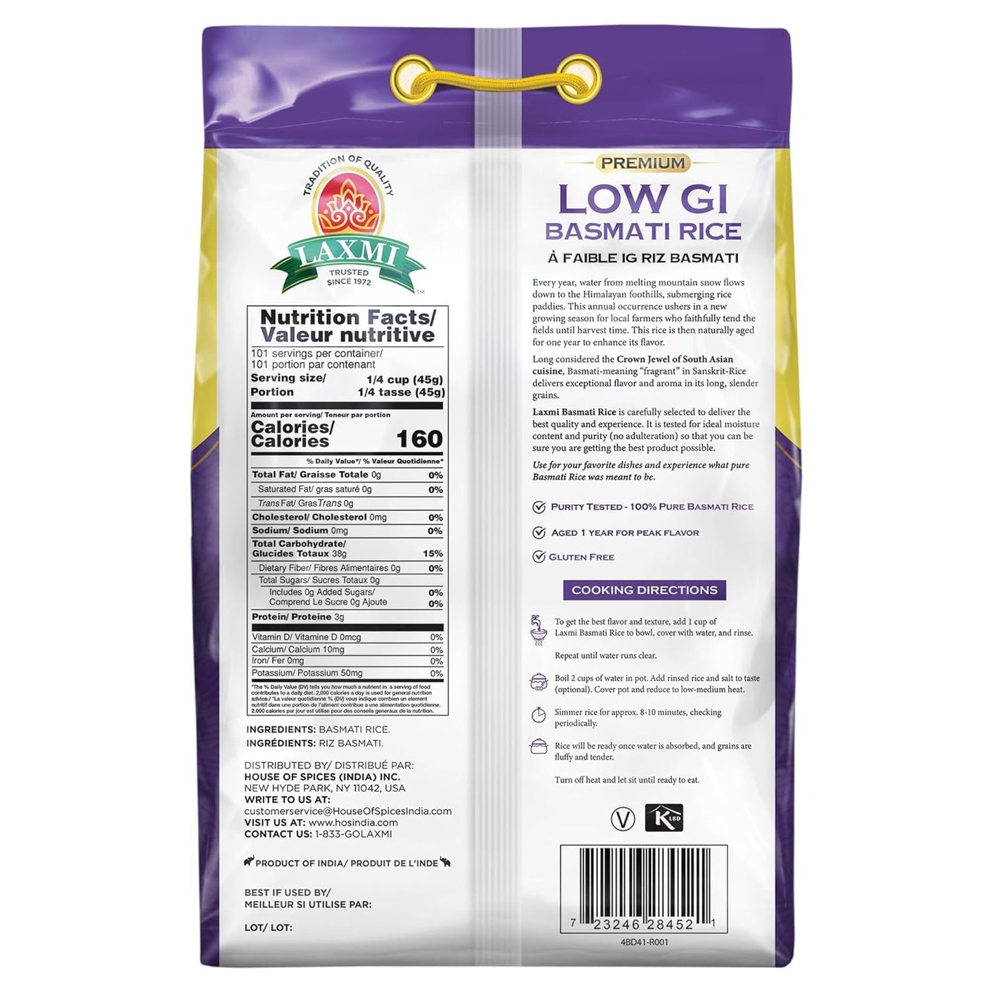 Laxmi Lower Gi Diabetic Friendly Basmati Rice - 10Lb (Pack Of 2)