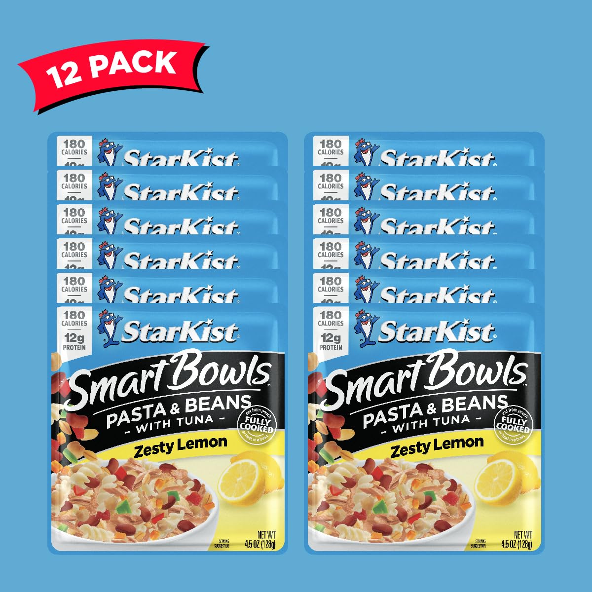 Starkist Smart Bowls Zesty Lemon, 4.5 Oz Pouch (Pack Of 12) – Features Pasta & Beans With Wild Caught Light Tuna