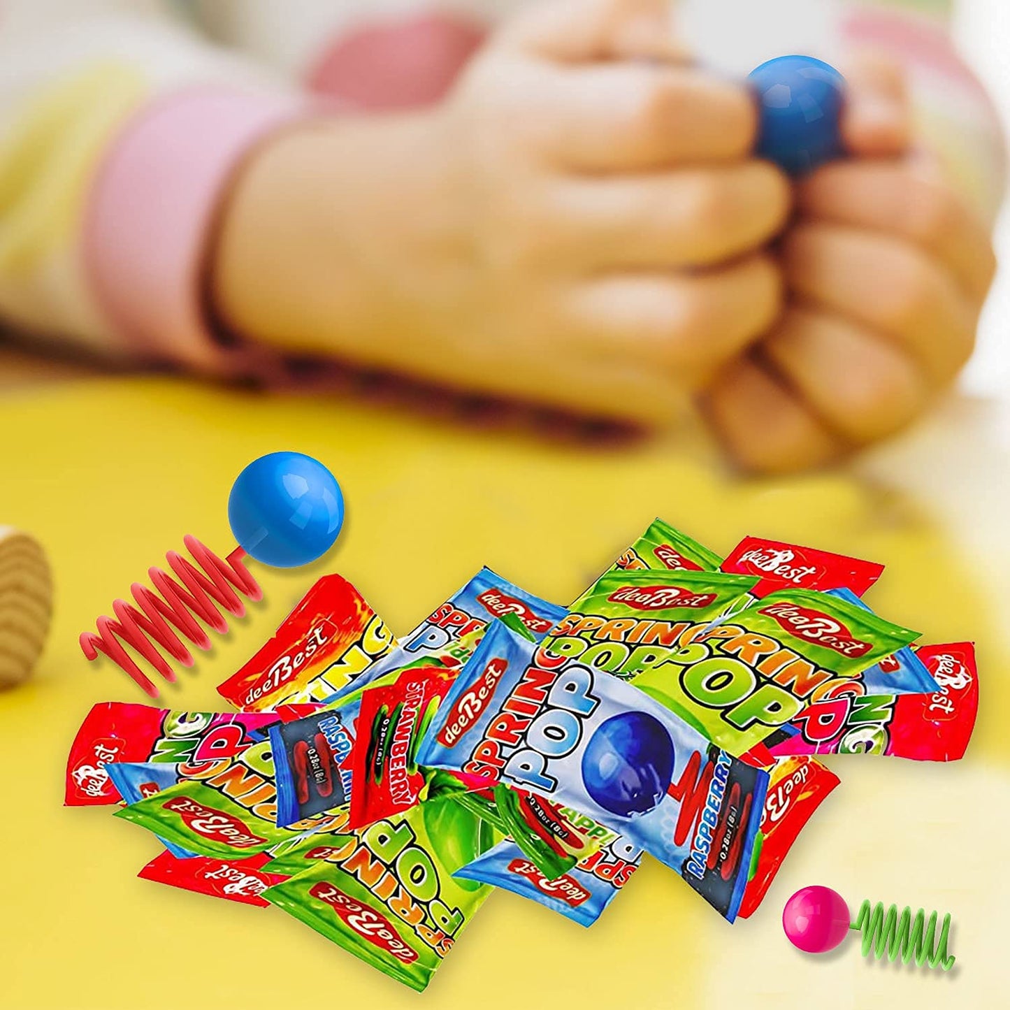 Spring Pop Finger Sucker Kids Candy on a Spring - Assorted Fun Flavors 24 Count (12 Individually Wrapped Pack of 2) Kosher Fun L