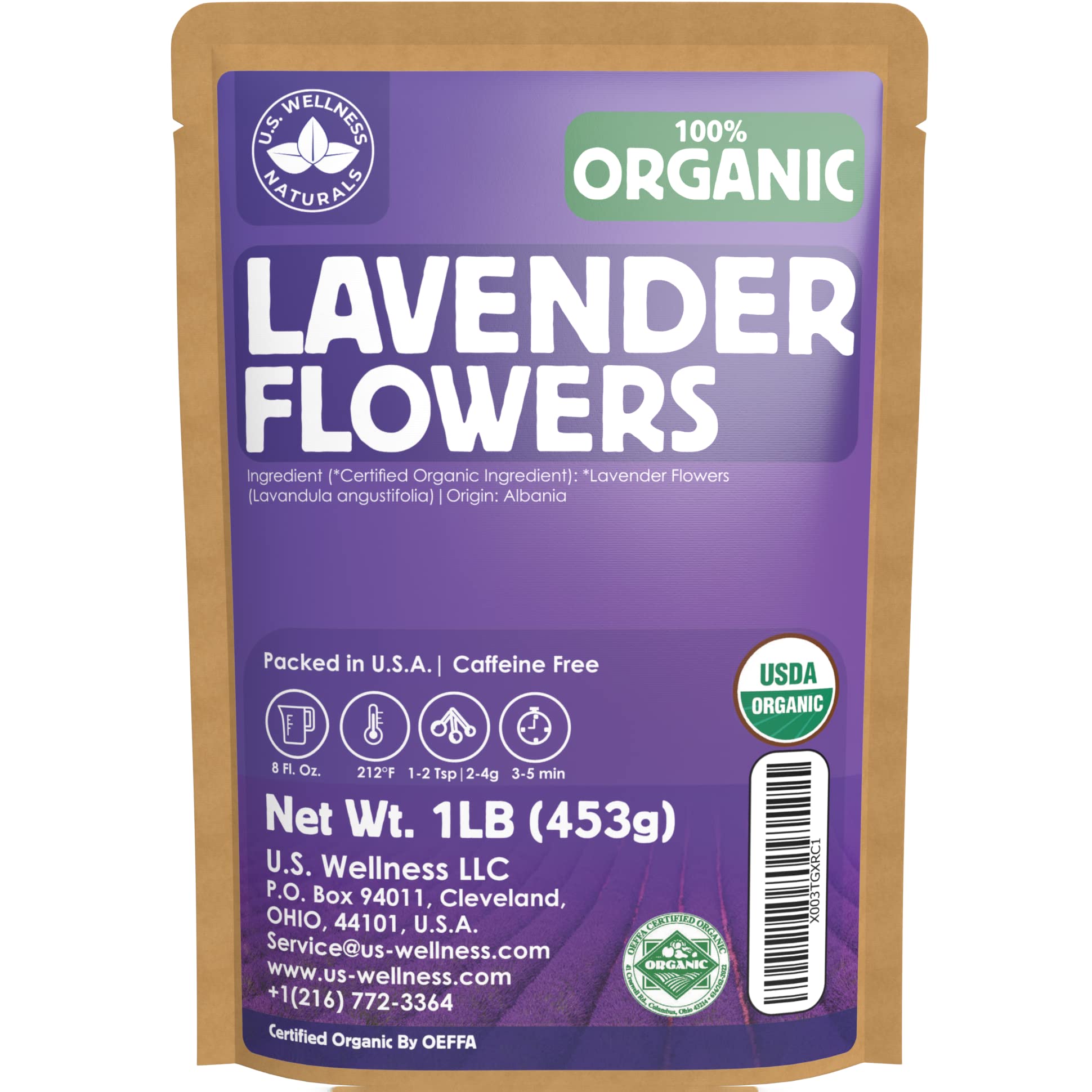 Lavender Tea 1Lb (16Oz) 100% Certified Organic| Lavender Flowers Dried | Loose Lavender Tea| Perfect For Tea, Baking, Lemonade, Diy Beauty, Sachets & Fresh Fragrance | 100% Raw Albanian Harvest |