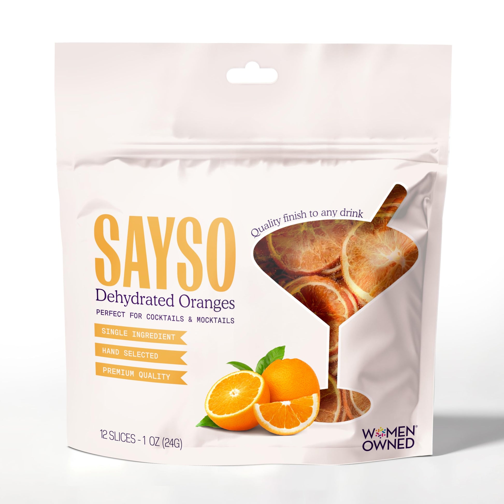 Sayso Dehydrated Oranges | Dried Fruit Slices For Mixed Flavor Or Mocktail Garnish For Drinks | Top-Grade Quality Citrus | Single Ingredient  Hand Selected  12 Slices