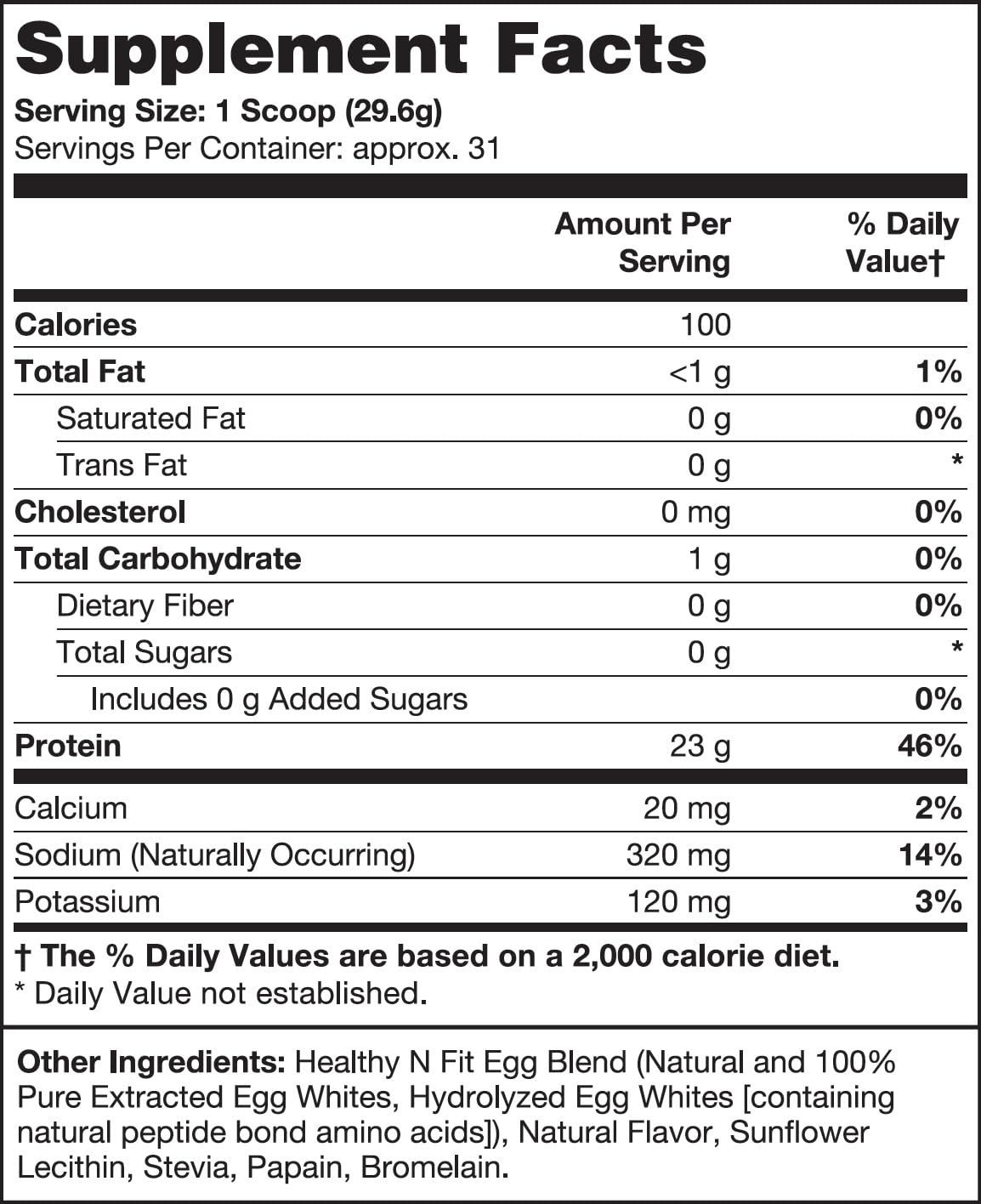 Healthy N Fit 100% Egg Protein - French Vanilla, 2LB, Zero Sugar, Zero Fat, Model 799750002432