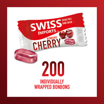Swiss Imports Sugar Free Bonbons Hard Candy Drops, Cherry, 17.6 Oz/ 500G Bocca Box With 200 Individually Wrapped Pieces