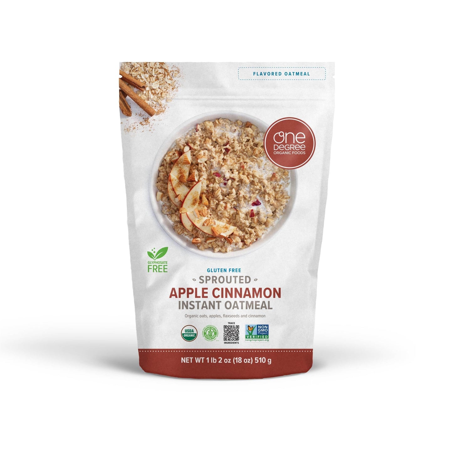 One Degree Organic Foods Organic Apple Cinnamon Sprouted Instant Oatmeal 18 Oz