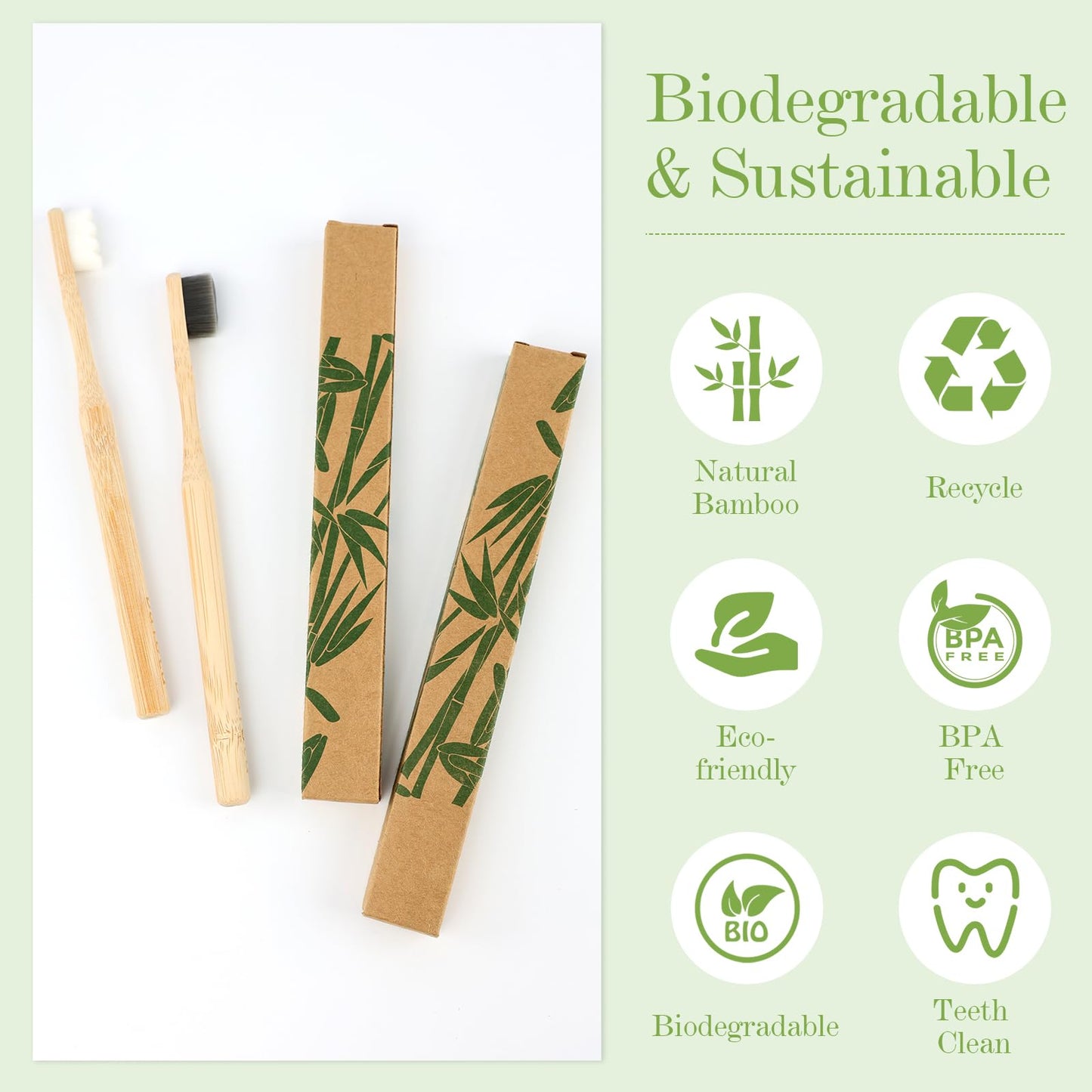 Daletu Bamboo Toothbrush, Biodegradable Toothbrushes Extra Soft Bristles, 20000 Soft Natural Bristle Toothbrush, Eco Friendly To