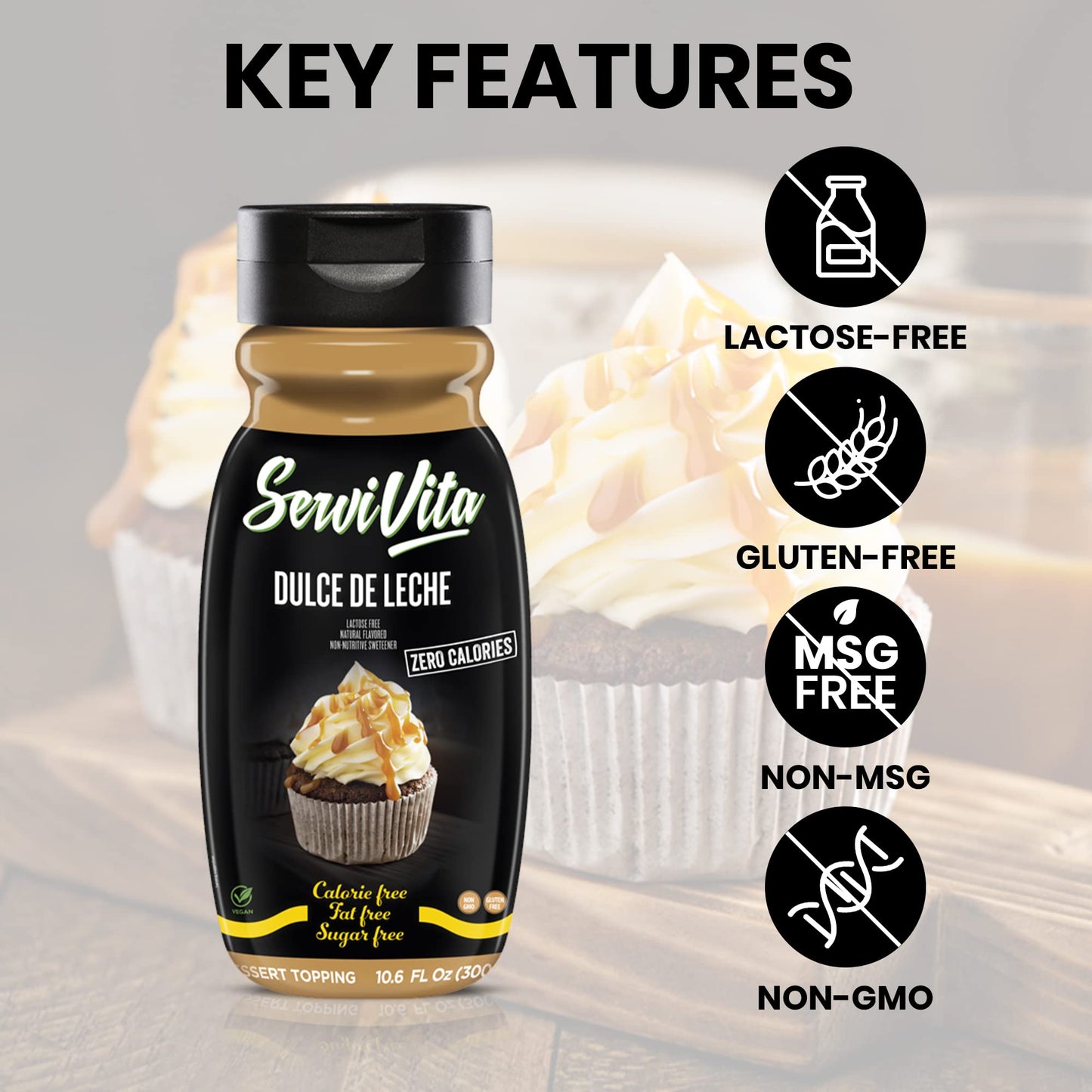Sugar Free Dulce De Leche Topping Zero Calories And Fat Free, 10.6 Fl Oz - No Sugar Dulce De Leche Syrup Dessert Topping Gluten-