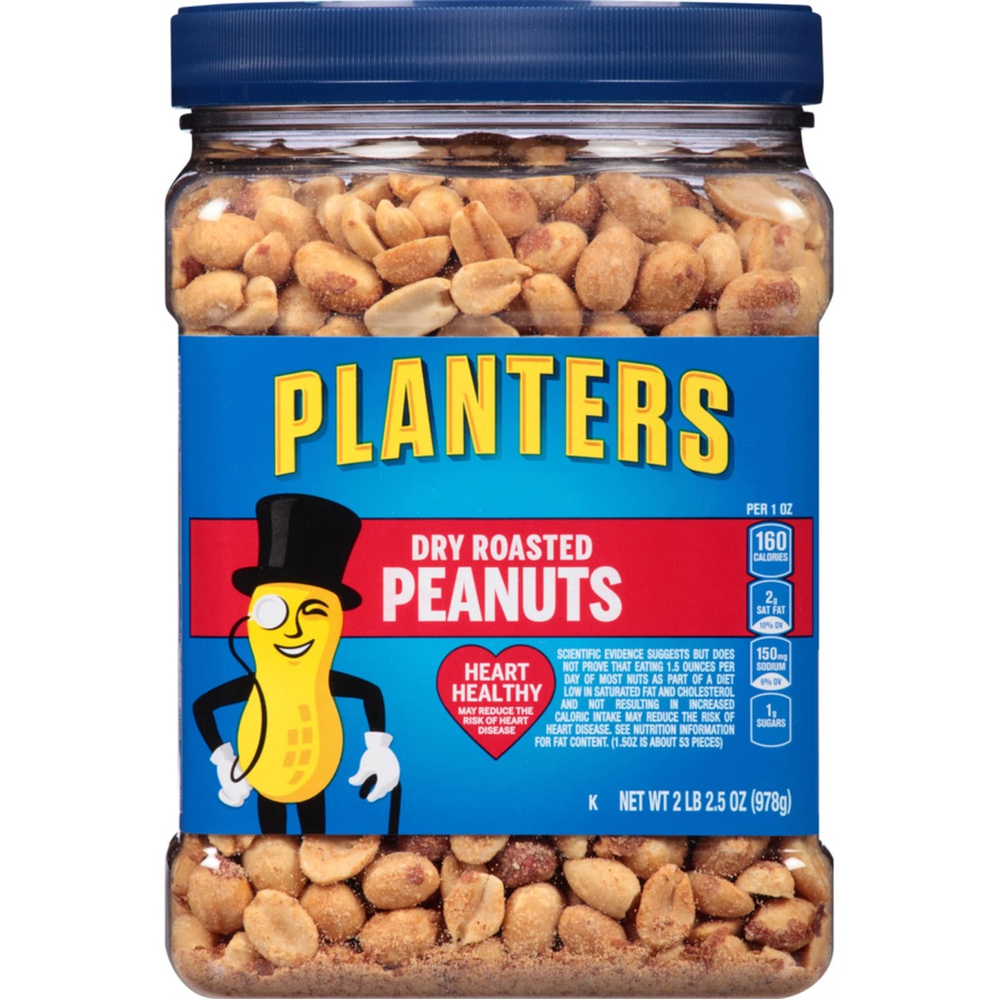 PLANTERS Dry Roasted Peanuts, 34.5 oz Resealable Plastic Jars (Pack of 6) - Peanuts with Sea Salt - Peanut Snacks - Shareable Sn