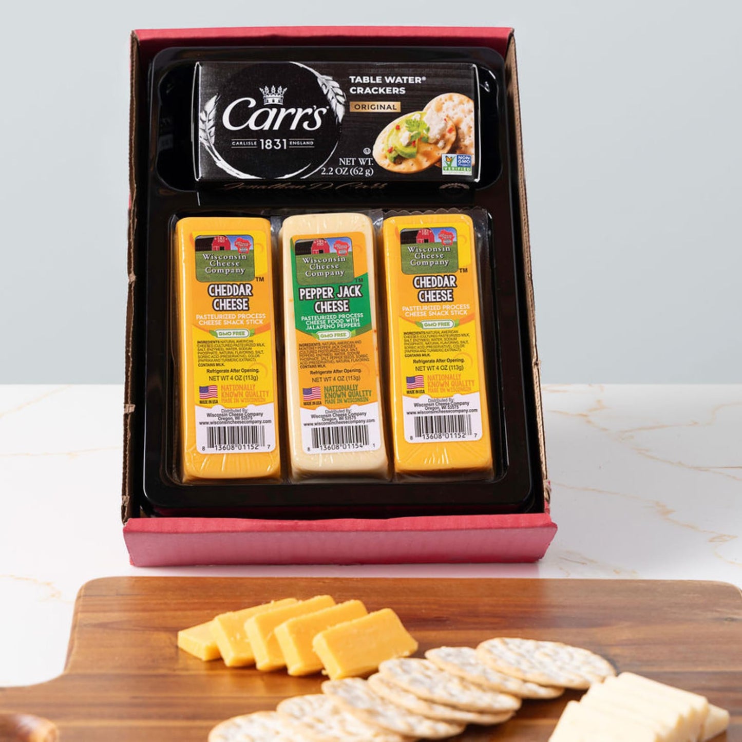 Wisconsin Cheese Company Wisconsin Cheddar & Pepper Jack Cheese Gift Box - 4 Piece Set - Perfect for Parties and Charcuterie Boards