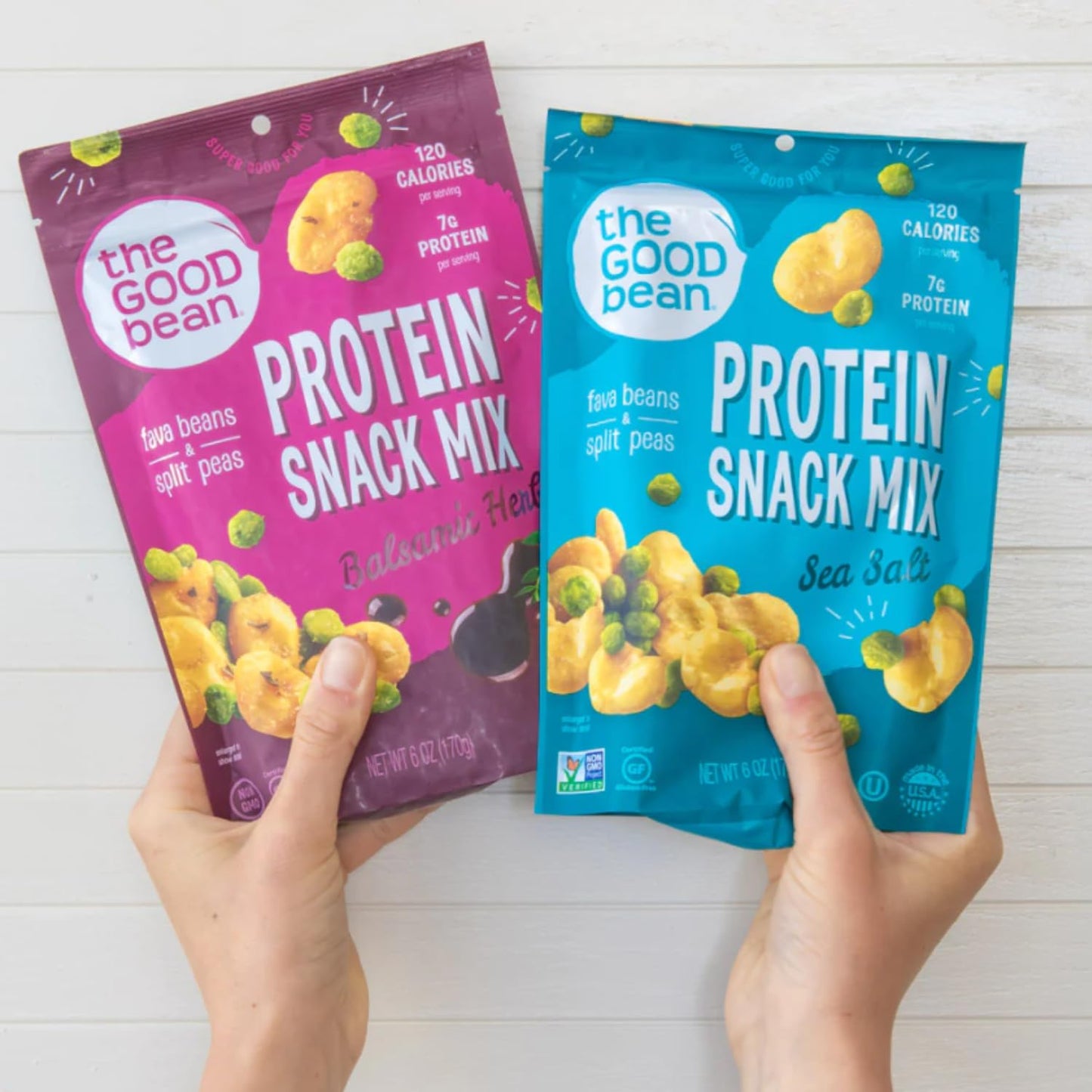 The Good Bean Protein Snack Mix - Balsamic Herb - (6 Pack) 6 Oz Resealable Bag - Fava Beans And Split Peas - Vegan Snack With Go