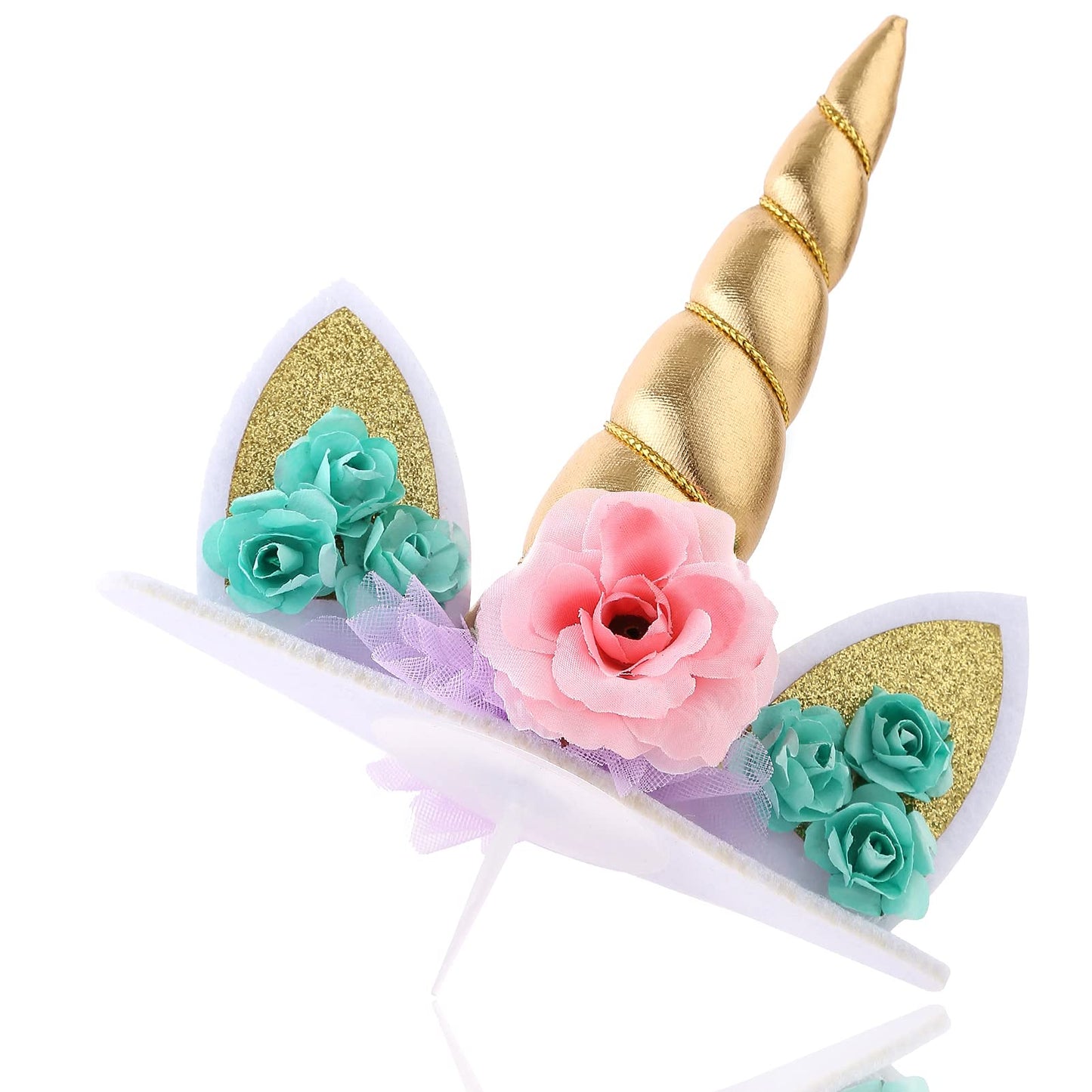 Unicorn Cake Topper Party Supplies Decorations For Girls Gold Unicorn Horn First Birthday Cake Topper Kit With Eyelashes, 5.8 In