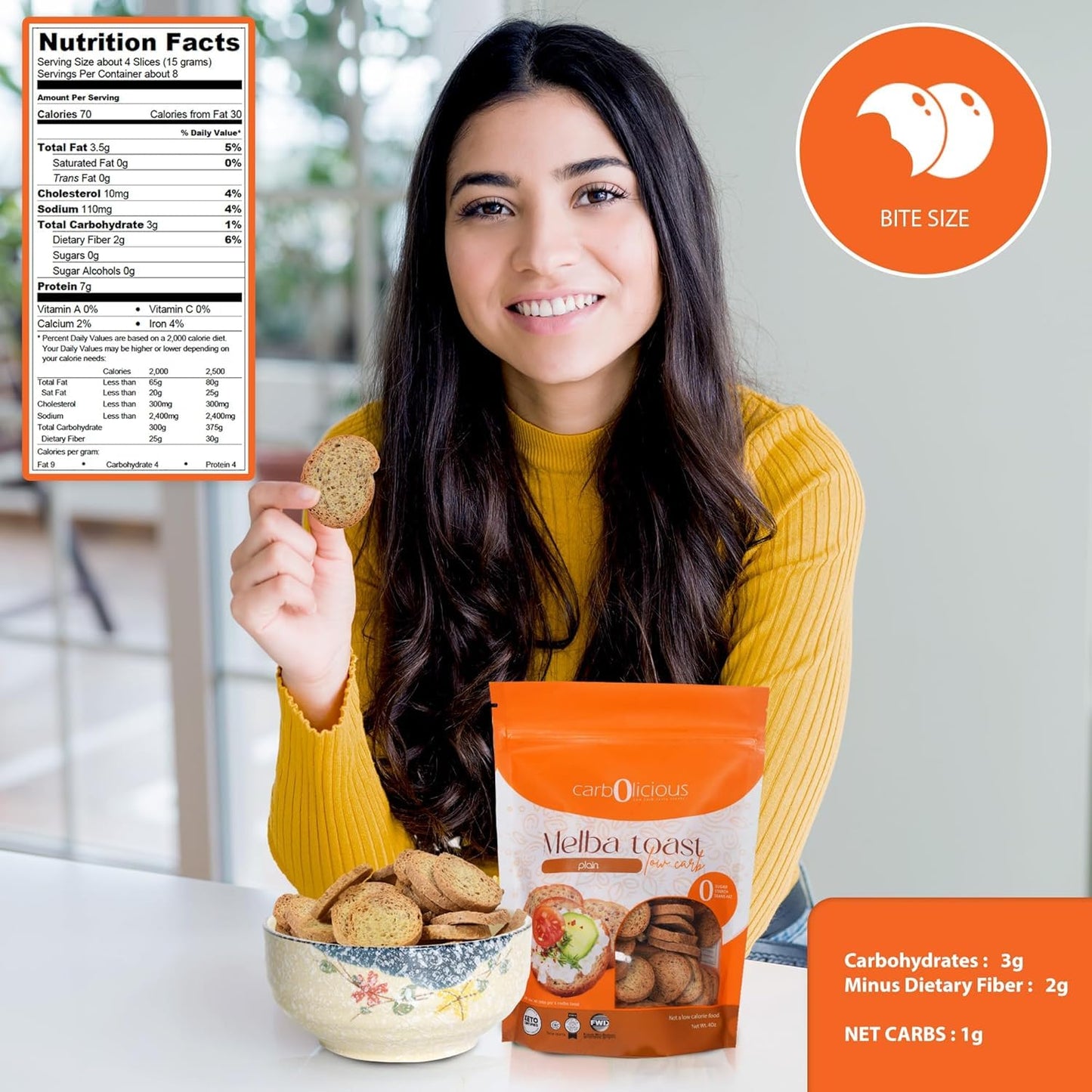 Low Carb Melba Toast [2-Pack, 4oz Each] by Carbolicious - Crunchy Keto Crackers with Only 1 Net Carb per Serving - Kosher, Sugar