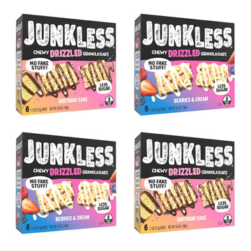 JUNKLESS Chewy Granola Bar 2-Flavor Variety Pack (24 Bars)-Non-GMO, Gluten-Free, Less Sugar Snack Bars- Drizzled Birthday Cake &