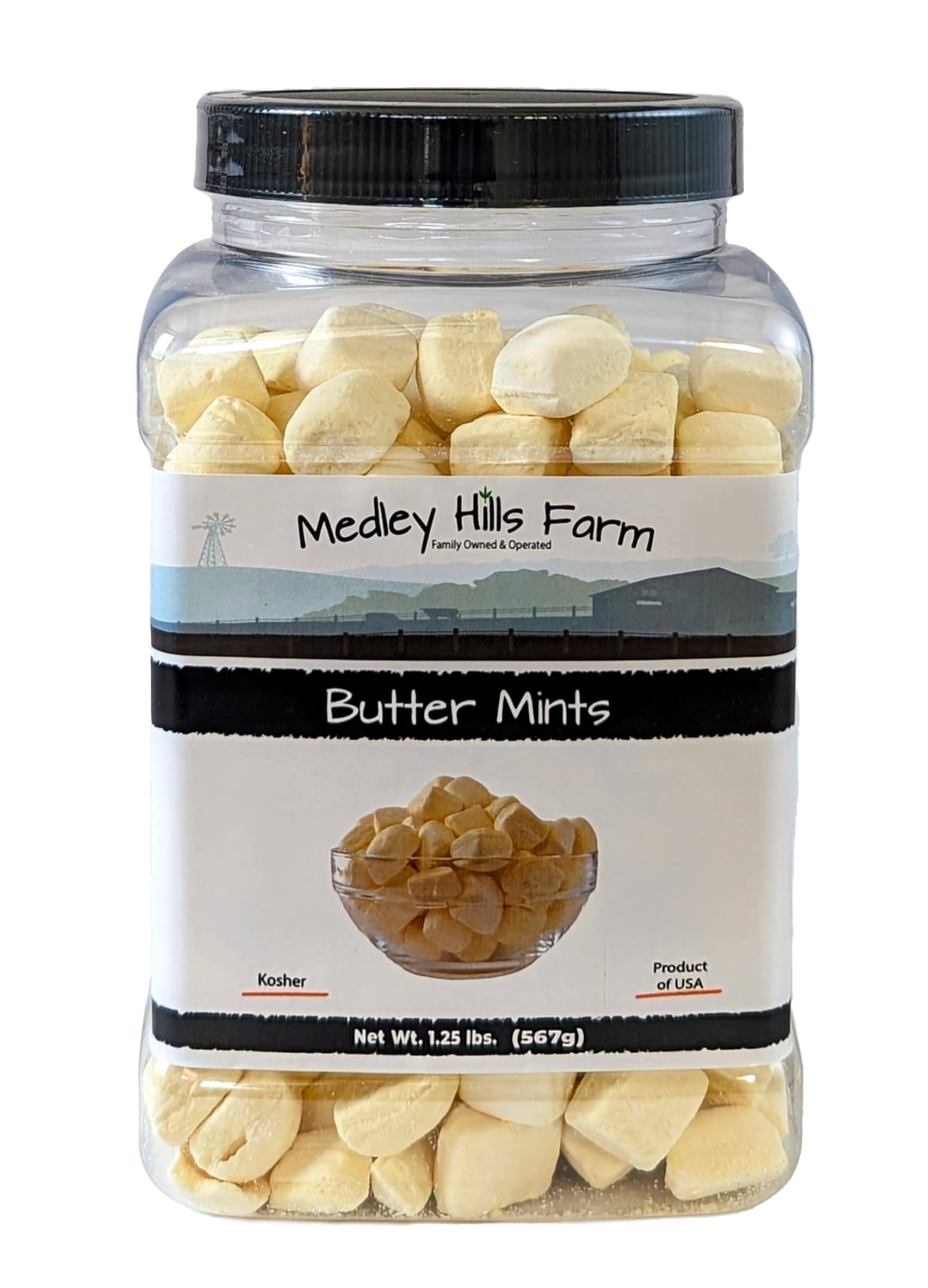 Butter Mints By Medley Hills Farm in Reusable Container 1.25 lbs. - After dinner mints candy Yellow - Great wedding candy favors