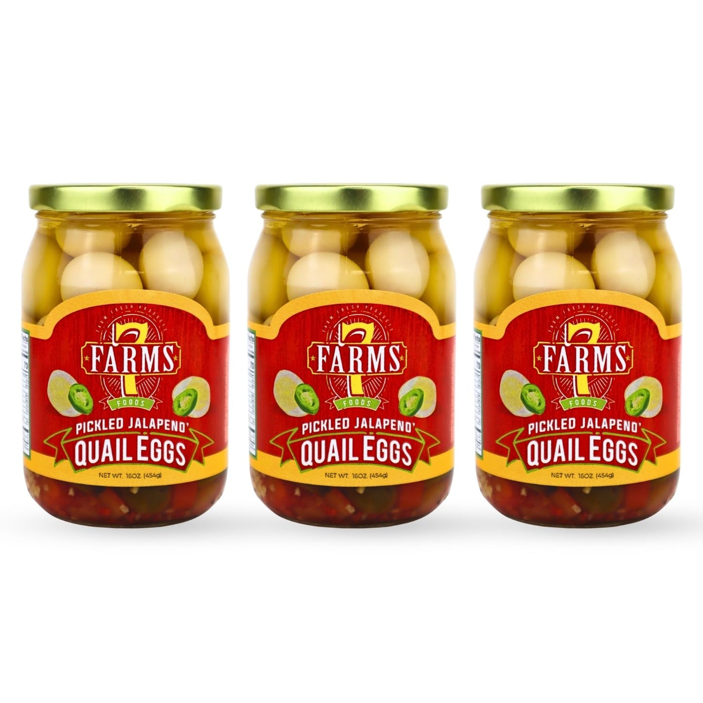 7 Farms Pickled Quail Egg 3 Pack - Mild, Jalapeno, Sriracha, And Cajun Flavors- 16 Ounce Glass Jars(Jalapeno)