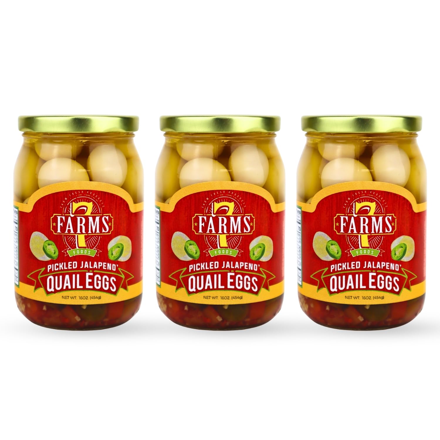 7 Farms Pickled Quail Egg 3 Pack - Mild, Jalapeno, Sriracha, And Cajun Flavors- 16 Ounce Glass Jars(Jalapeno)