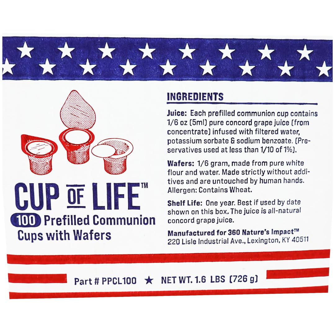 100 Prefilled Communion Cups With Premium Red Grape Juice And Wafers By Cup Of Life - Fresh, Convenient, And Ready To Serve