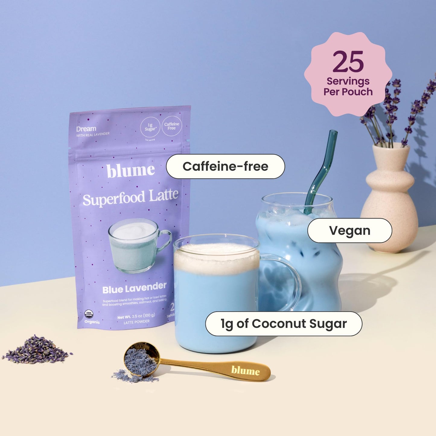 Blume Matcha & Blue Lavender Starter Pack - Organic Superfoods for Lattes & Smoothies - 30 Servings (Pack of 3) - Vegan & Gluten Free