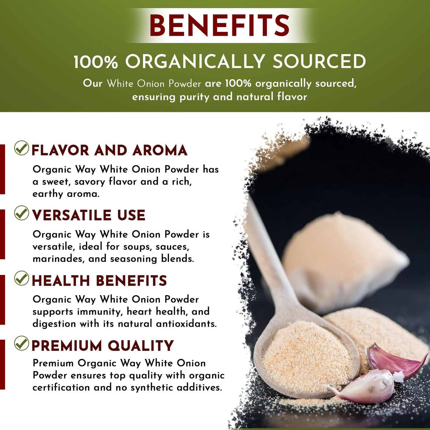 Organic Way White Onion Power | Granulated Onion Powder | Usda & Kosher Certified | Non Gmo & Gluten Free | Origin India (1 Lb -