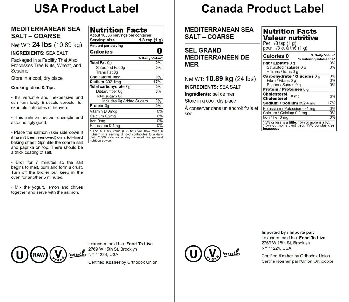 Food to Live - Mediterranean Sea Salt, 24 Pounds Coarse Grain, Pure Crystals, No Additives, No Preservatives, Vegan, Kosher, Bul