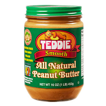 Teddie All Natural Peanut Butter Smooth 3pk gluten Free & Vegan 16 Ounce glass (Smooth Pack of 3)