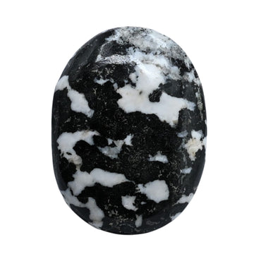 Black And White Tourmaline Palm Stone - Pocket Massage Worry Stone For Natural Body Chakra Balancing, Reiki Healing And Crystal 