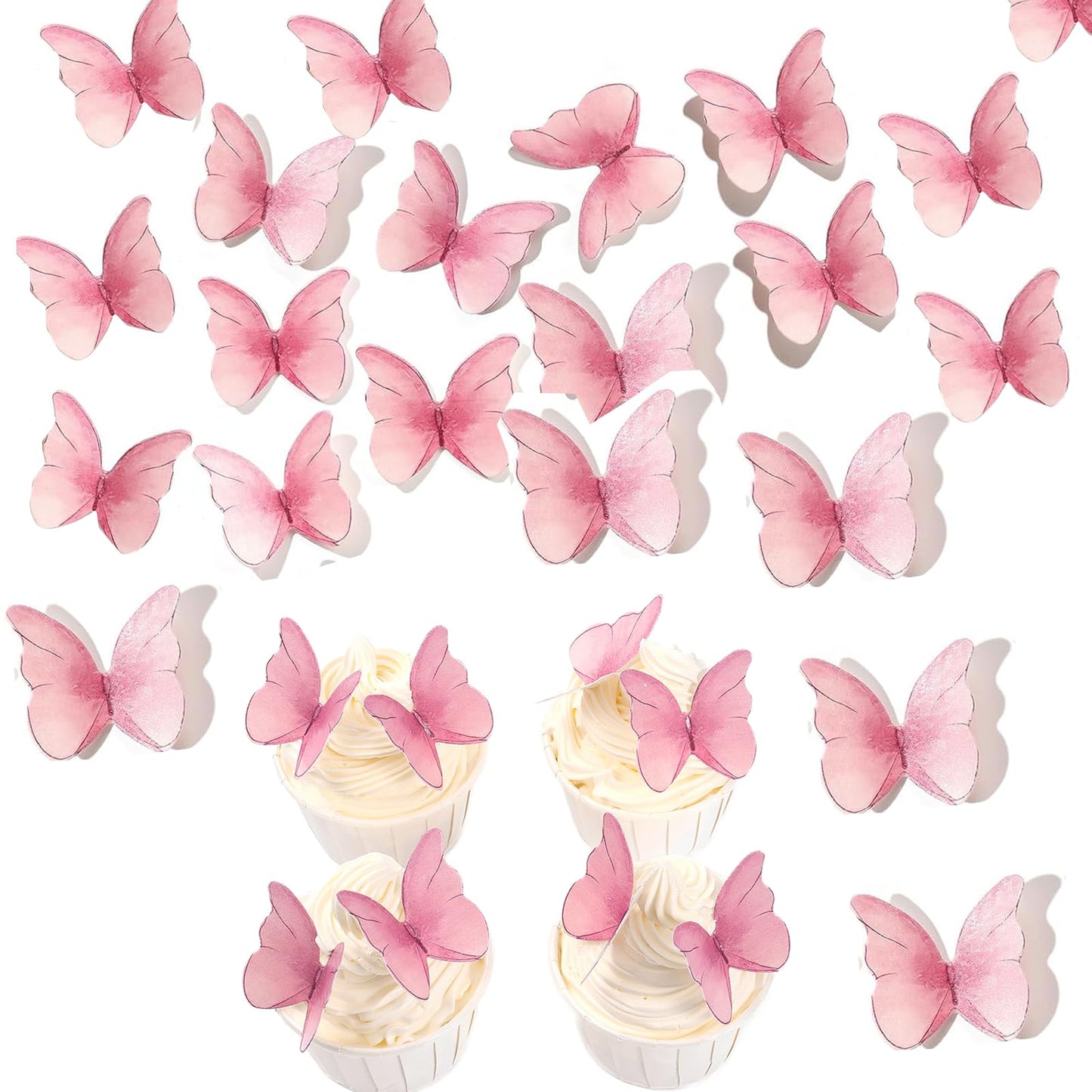 Yocity 48Pcs Edible Butterflies Cake Toppers Edible Butterfly Cupcake Toppers Wafer Paper Butterflies Edible Butterfly Cake Deco