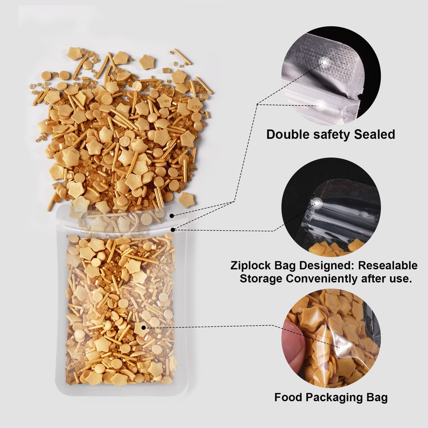 HUEBEATY 6-in-1 Gold Sprinkles Edible for Cake Decorating | 180g/6.36oz | Gold Coin & Star Confetti Sprinkles, Sanding Sugar, Ji