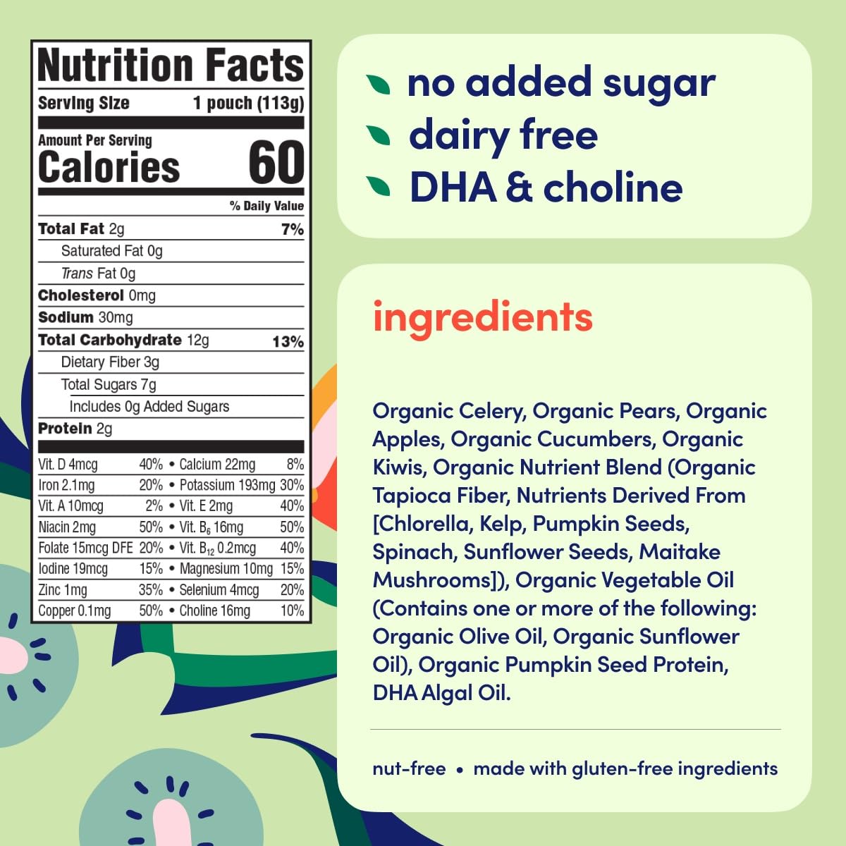 Cerebelly Organic Baby Food Pouches - Dairy Free Smoothies for Toddlers | No Added Sugar, Fiber, Non-GMO | Toddler Smoothie Pouc